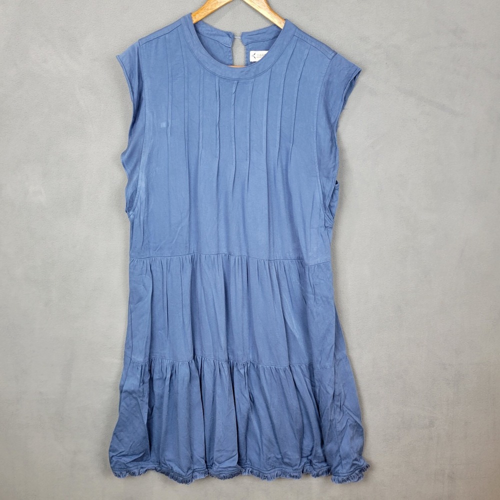 Nanette Lepore Layered Babydoll Dress Women's 12 Blue Denim Lyocell Keyhole Back